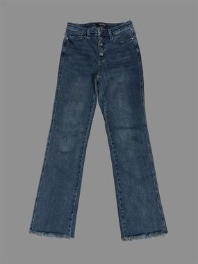 Judy Blue High Rise Button-Fly Straight Leg Jeans Fray Hem Dark Wash Sz 7/28